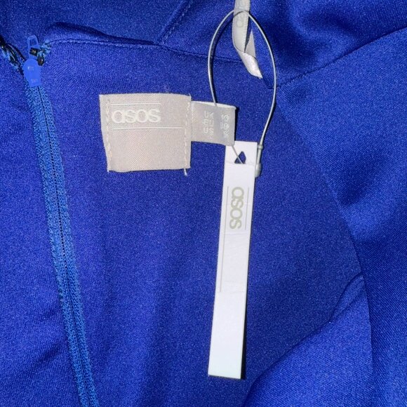 ASOS Unique Royal Blue Midi Dress One Long Sleeve/Over The Shoulder Sz 6 NWT - Picture 8 of 10